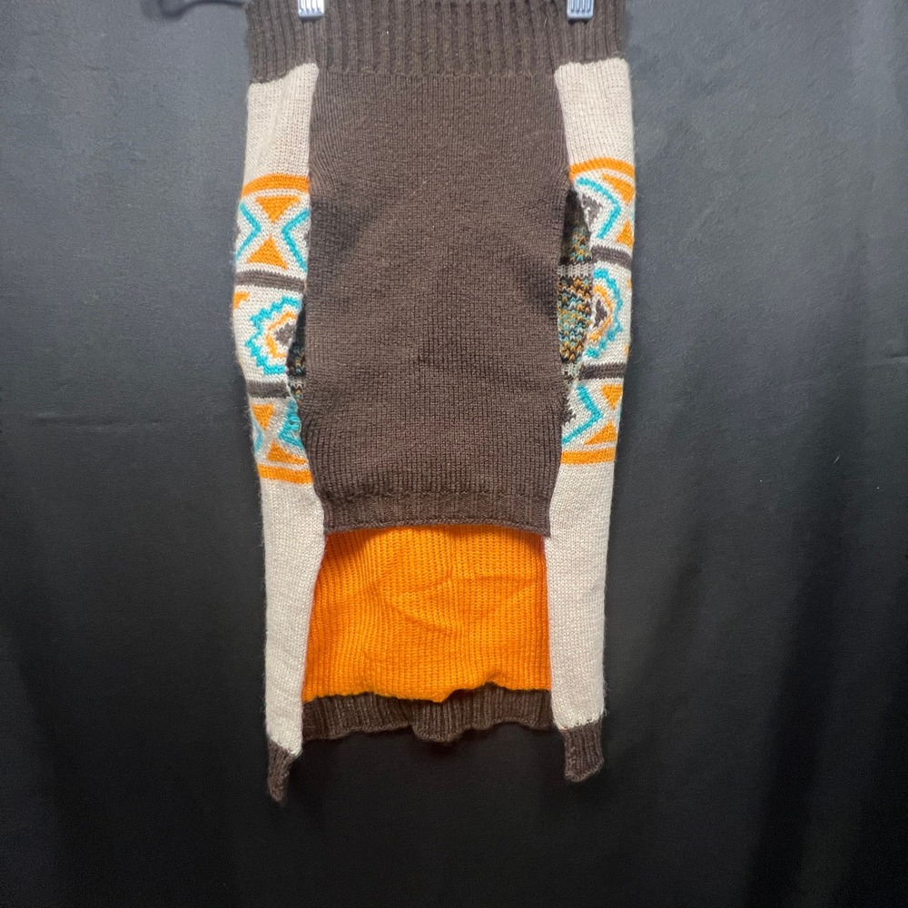 Handmade Wool Dog Sweater Southwestern Geometric Knit Pet Vest Brown Orange